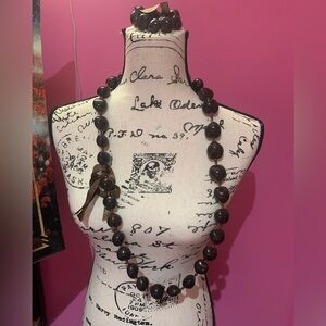 Brown Beaded Necklace and Bracelet Set